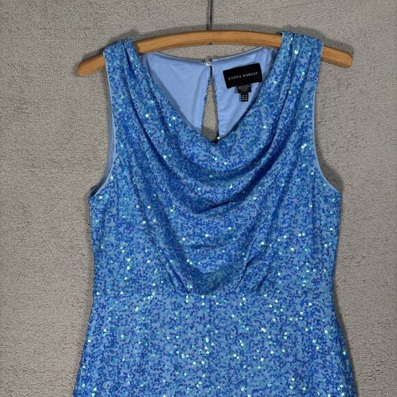 Donna Morgan Women’s Dress Size 10 Blue‎ Sequin Dress Cowl Neck Sleeveless Party - Picture 2 of 14